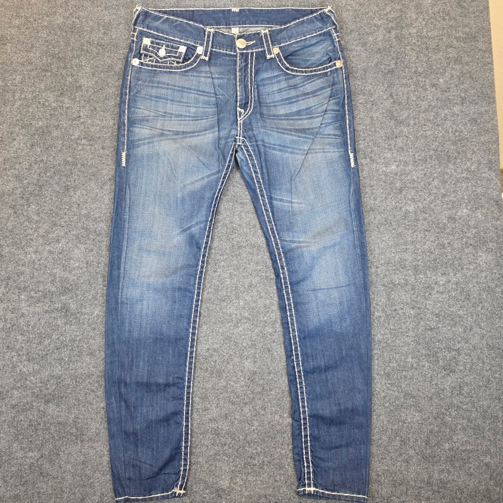 True Religion Jeans Men 36 X 32 Blue Skinny W/Flap Super T Big Stitch Casual